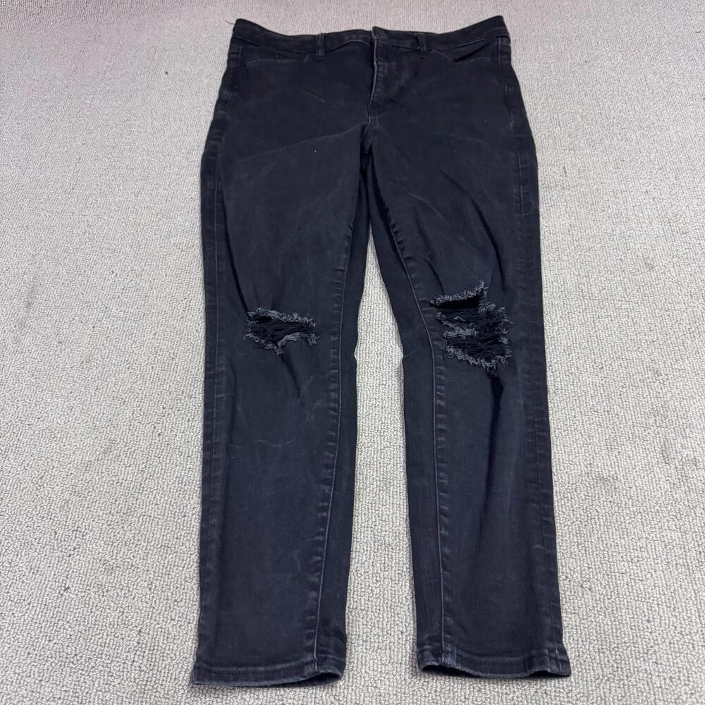 American Eagle Jeans High Rise Jegging Black Distressed Pockets Women’s Size 14S